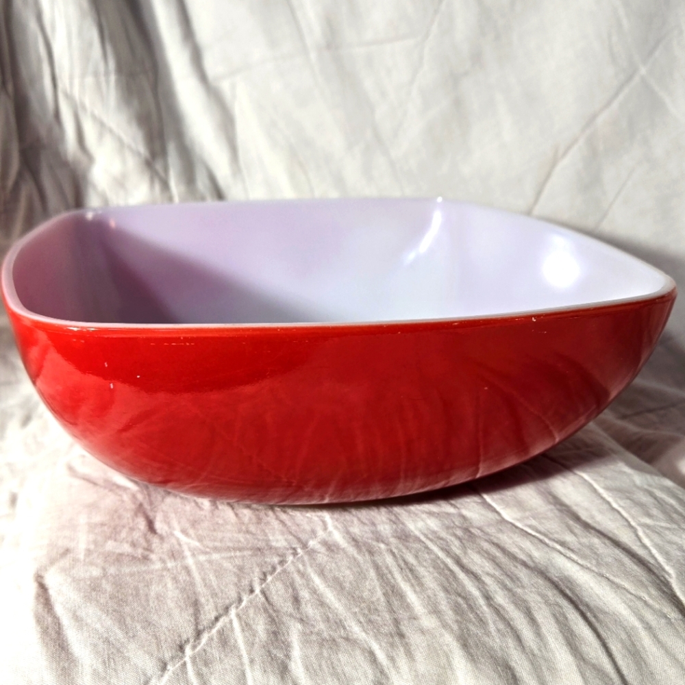Pyrex Red Square Milk Glass Mixing Bowl
